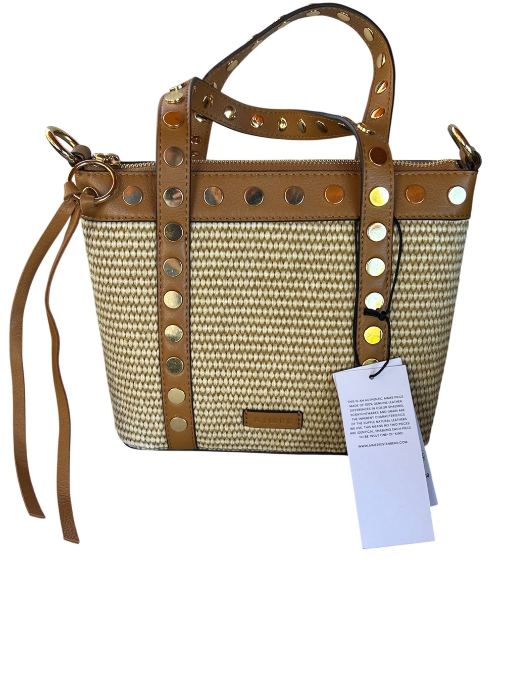 Aimee Kestenberg Jagger Raffia & Leather Mini Tote NWT